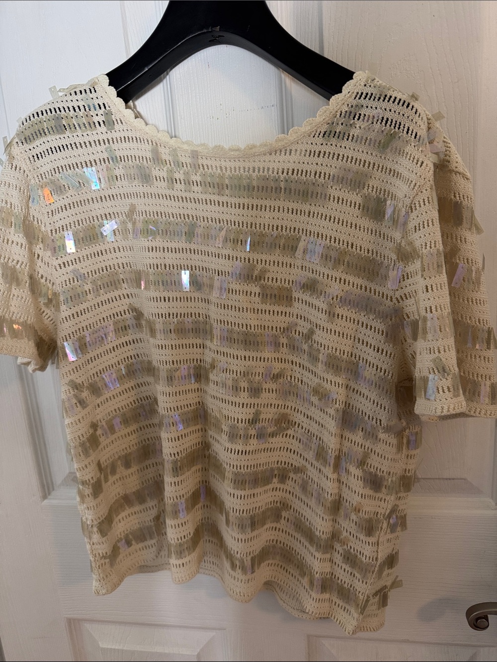 J. Crew Cream Crochet Sequin Short-Sleeve Top